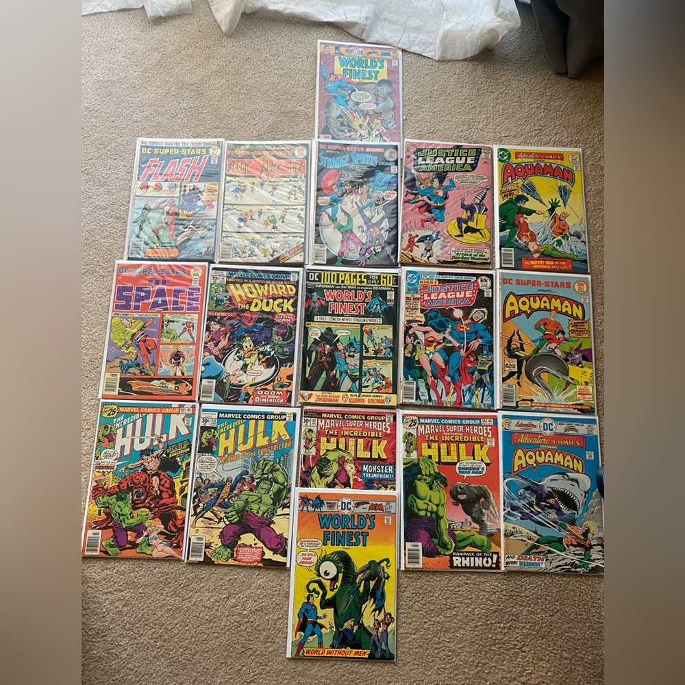 DC Marvel Mixed Comic Book Lot 17 Aquaman.The hulk Justice league Bronze Age